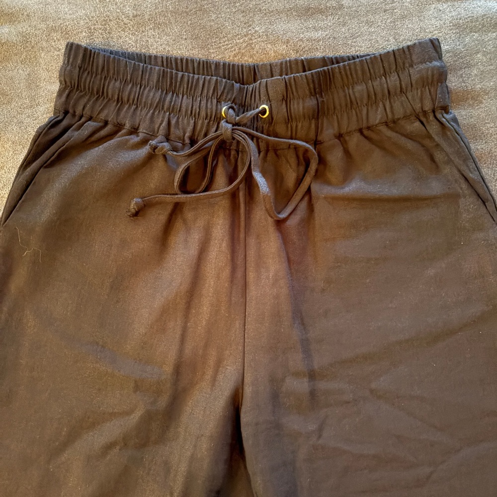 Casual Black Drawstring linen type Pants